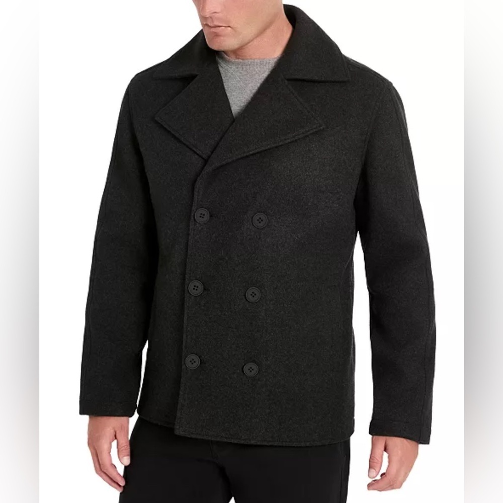 Kenneth Cole Reaction Men’s M Wool Blend Double Breasted Pea Coat Gray GUC